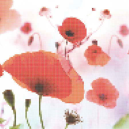 Fototapete Pixel-Artwork – Mohnblumen im grafischen Design
