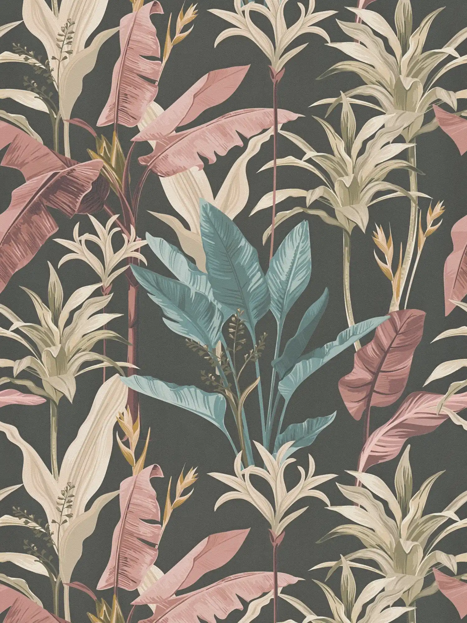 Vliestapete mit floralem Blätter Muster detailliert - Blau, Rosa, Braun
