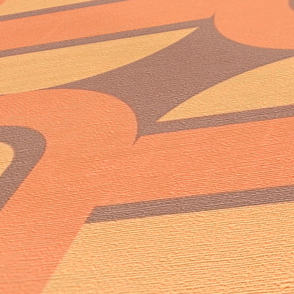             Retro Vliestapete verziert mit Ovalen und Balken in warmen Farben – Braun, Gelb, Orange
        
