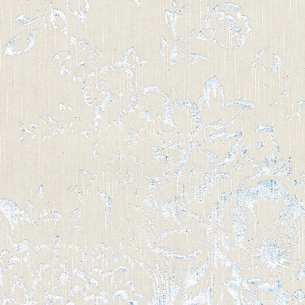             Strukturtapete mit silbernem Blütenmuster – Silber, Grau
        