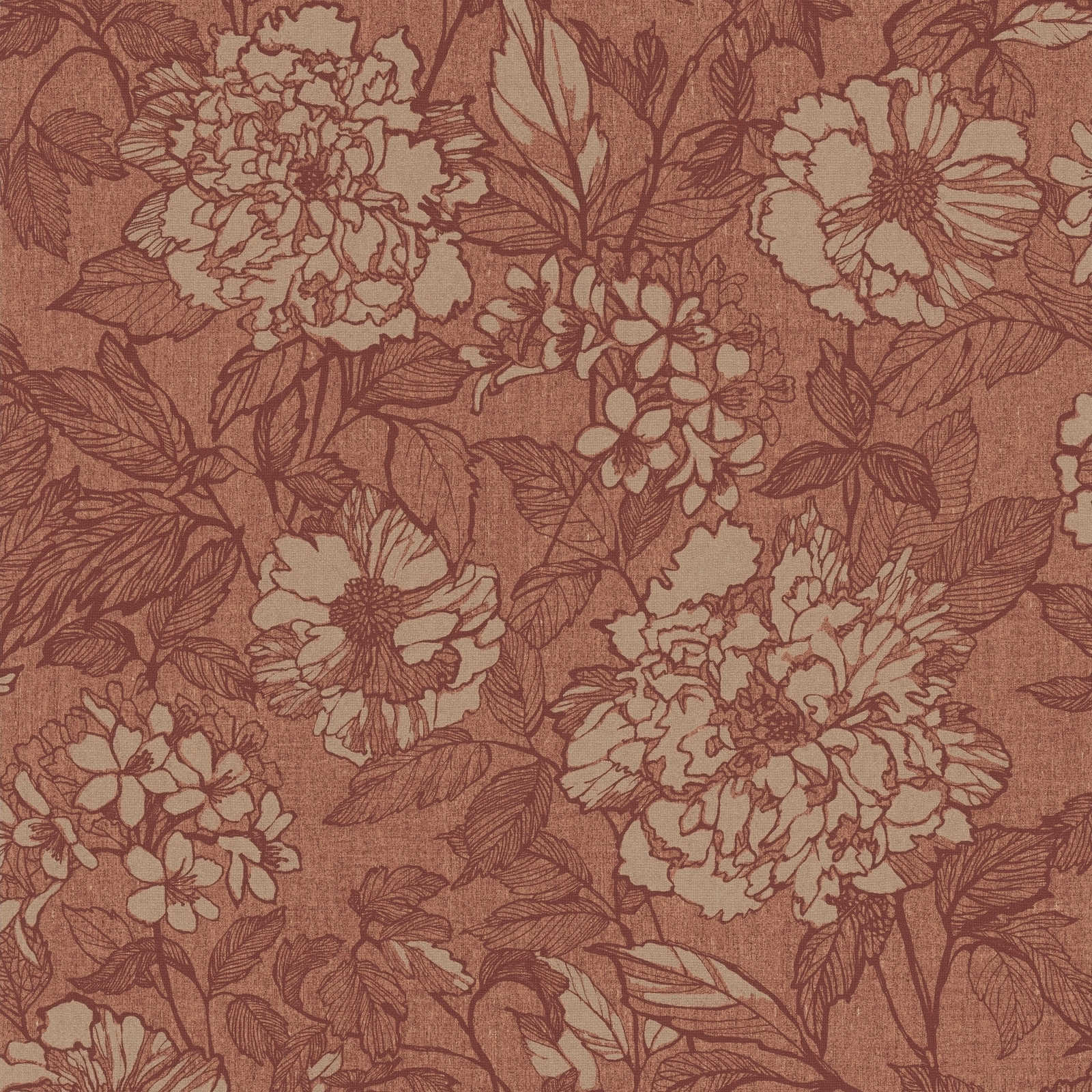 Rostrote Tapete mit Textiloptik Blumenmuster – Rot

