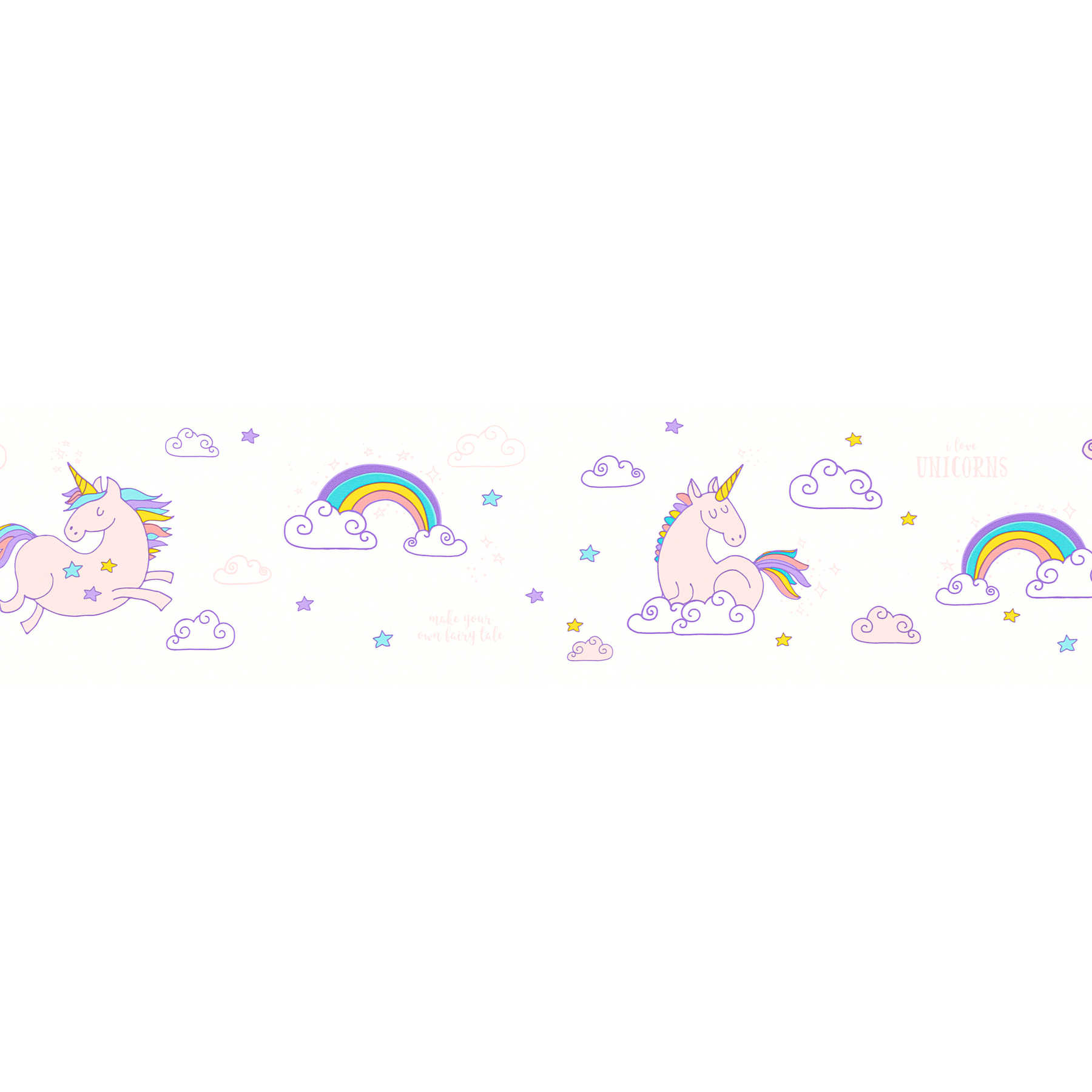 Tapetenborte Einhorn & Regenbogen für Kinderzimmer – Rosa, Weiß
