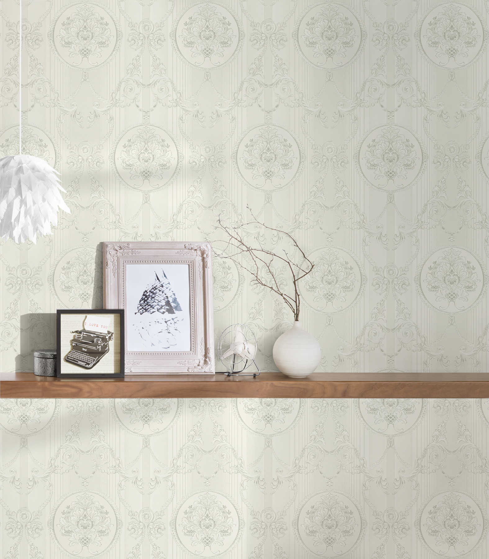             Neobarock Tapete mit Ornament Design & Metallic-Effekt – Metallic, Weiß
        