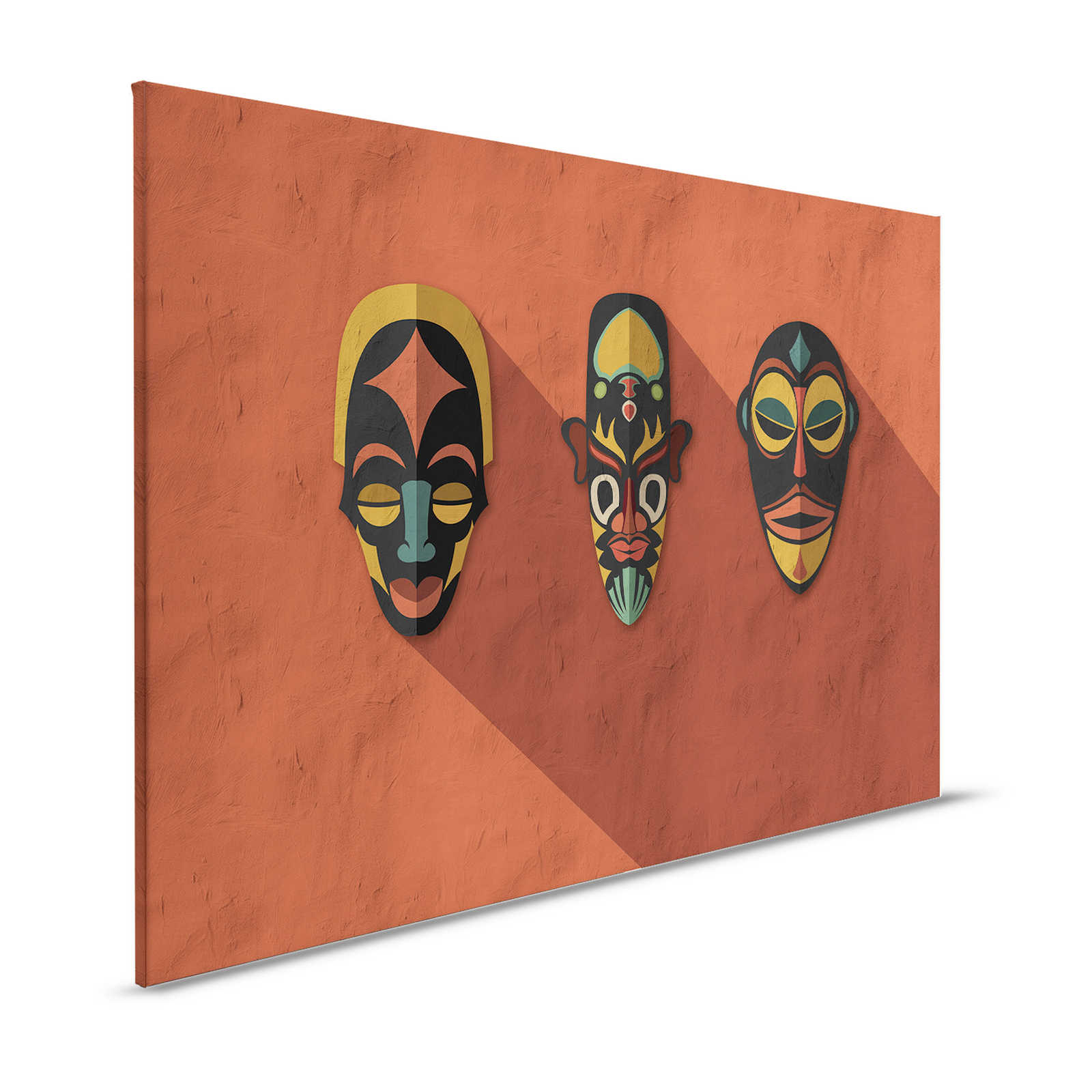 Zulu 2 - Leinwandbild Terrakotta Orange, Afrika Masken Zulu Design – 1,20 m x 0,80 m
