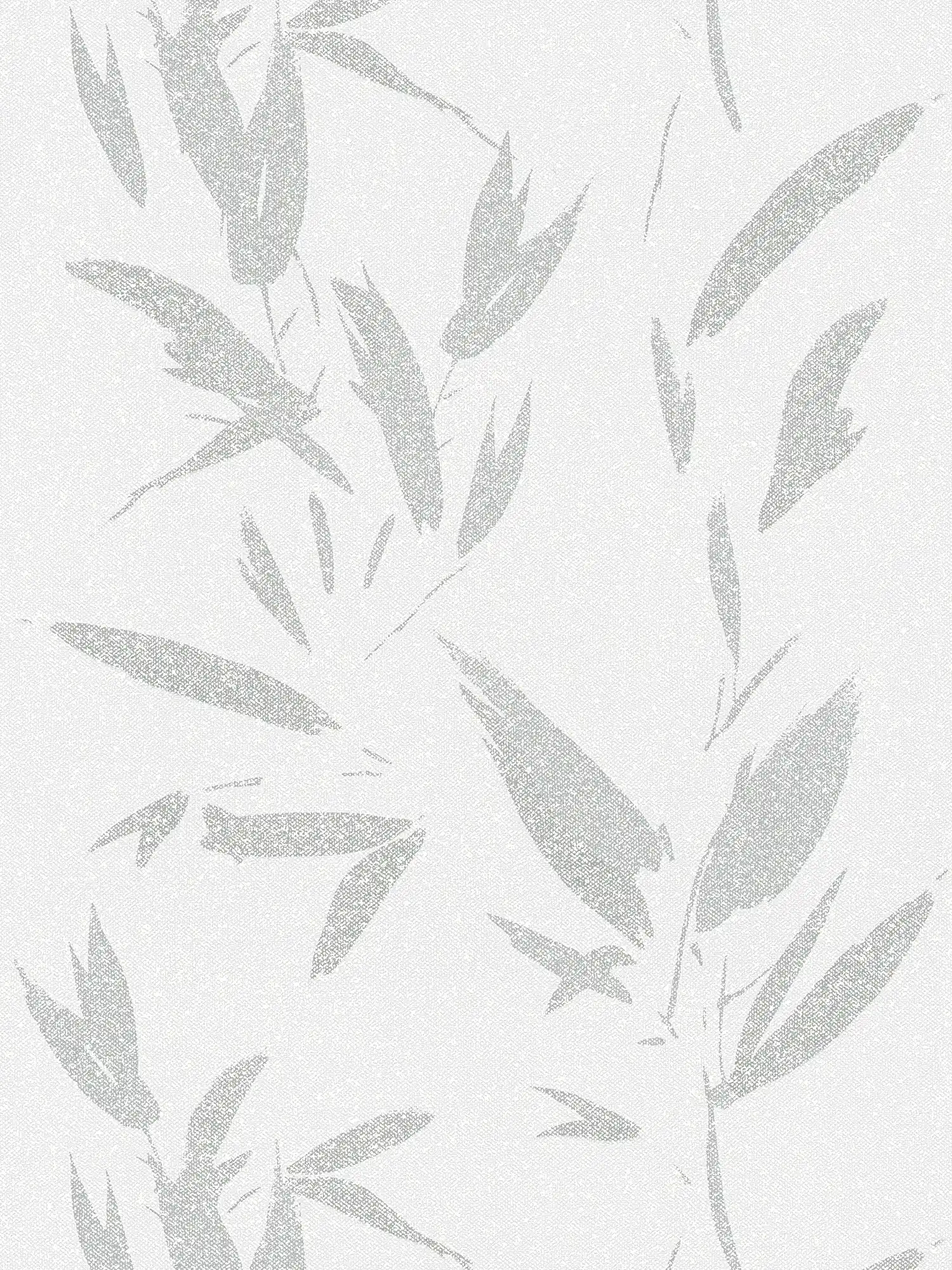 Vliestapete Blättermotiv abstrakt, Textiloptik – Weiß, Creme, Grau
