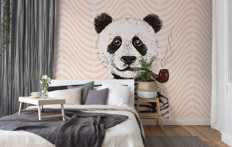             Panda Fototapete Comic-Design für Kinderzimmer – Orange, Rot, Weiß
        