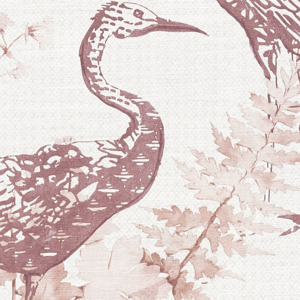             Tapete Natur Vögel & Blätter im Aquarell Stil – Beige, Rosa
        