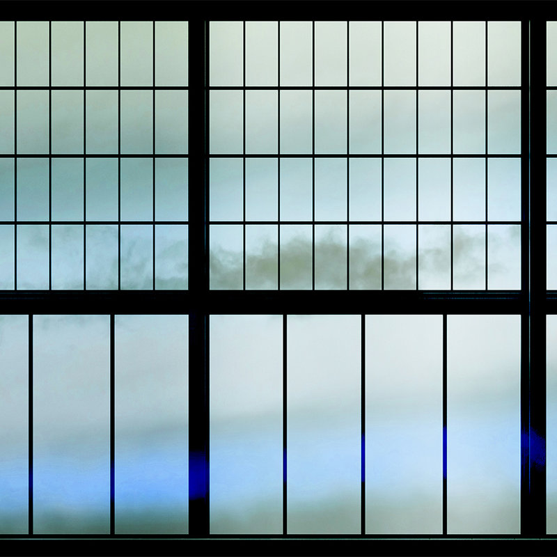 Sky 3 - Fototapete Sprossenfenster mit Wolkenhimmel – Blau, Schwarz | Struktur Vlies
