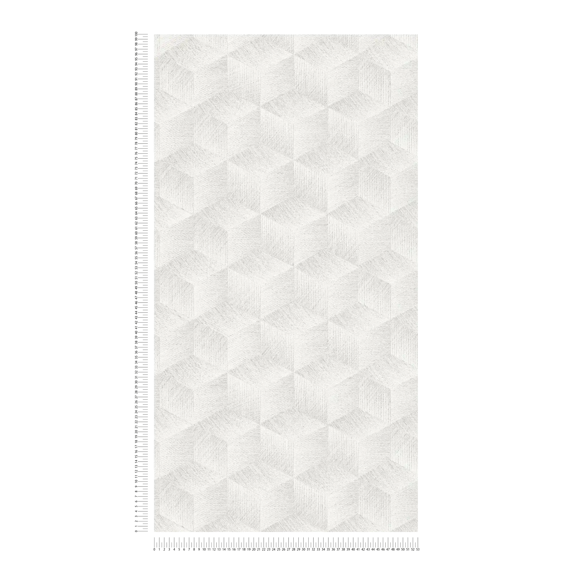             PVC-freie 3D-Optiktapete mit Quadratmuster & Glanzeffekt – Grau, Weiß
        
