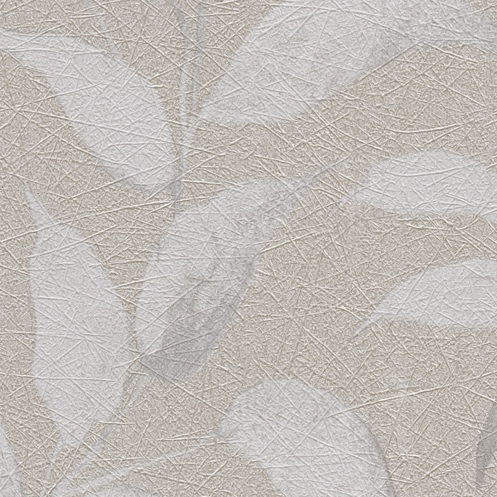             Florale Blätter-Tapete schimmernd strukturiert – Grau, Silber
        