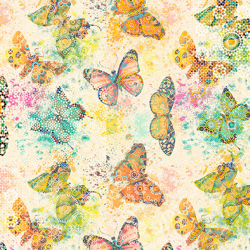         Fototapete Schmetterling im Mosaik Stil – Creme, Orange
    