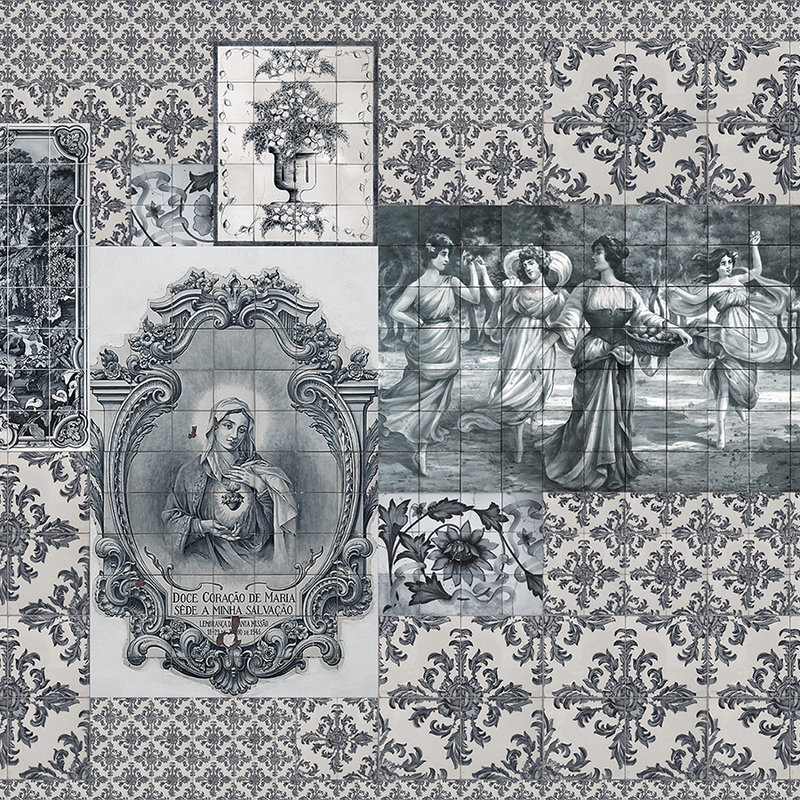 Azulejos 3 - Fototapete Fliesen Collage Retro Stil – Beige, Schwarz | Struktur Vlies
