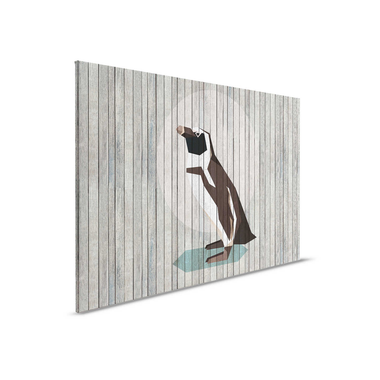 Leinwandbild stilisierter Pinguin vor Bretterwand
