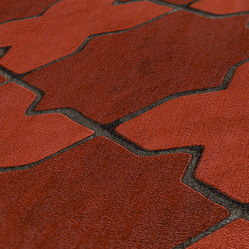             Fliesen-Tapete orientalisch – Rot, Grau, Schwarz
        