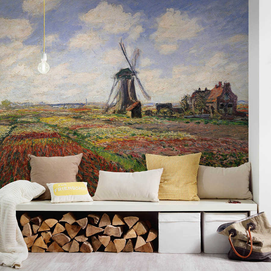 Fototapete "Tulpenfelder mit der Windmühle von Rijnsburg" von Claude Monet
