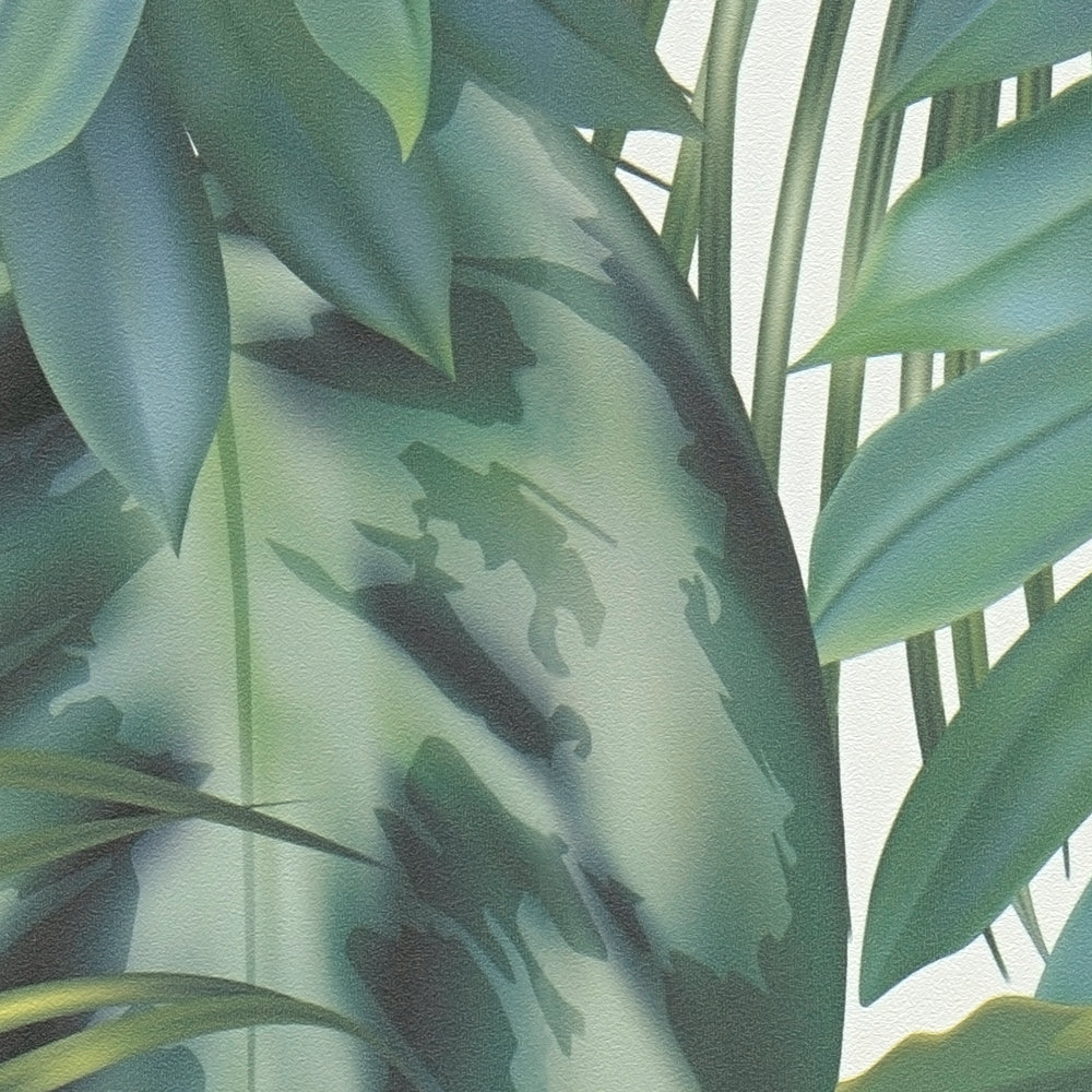             Blätter-Tapete Dschungel Muster – Grün, Creme
        