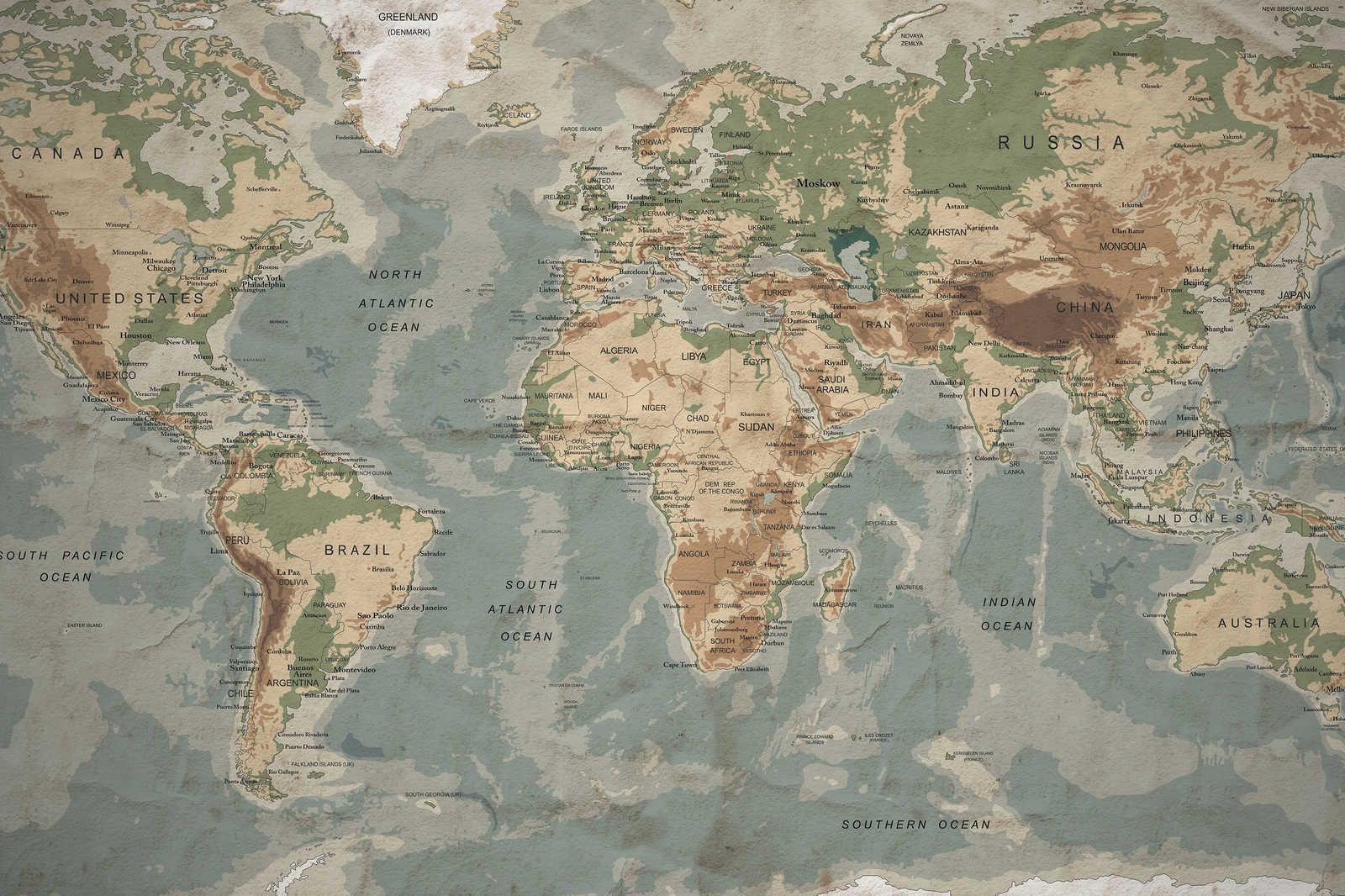            Retro Leinwandbild Weltkarte mit Typografisches Design – 1,20 m x 0,80 m
        