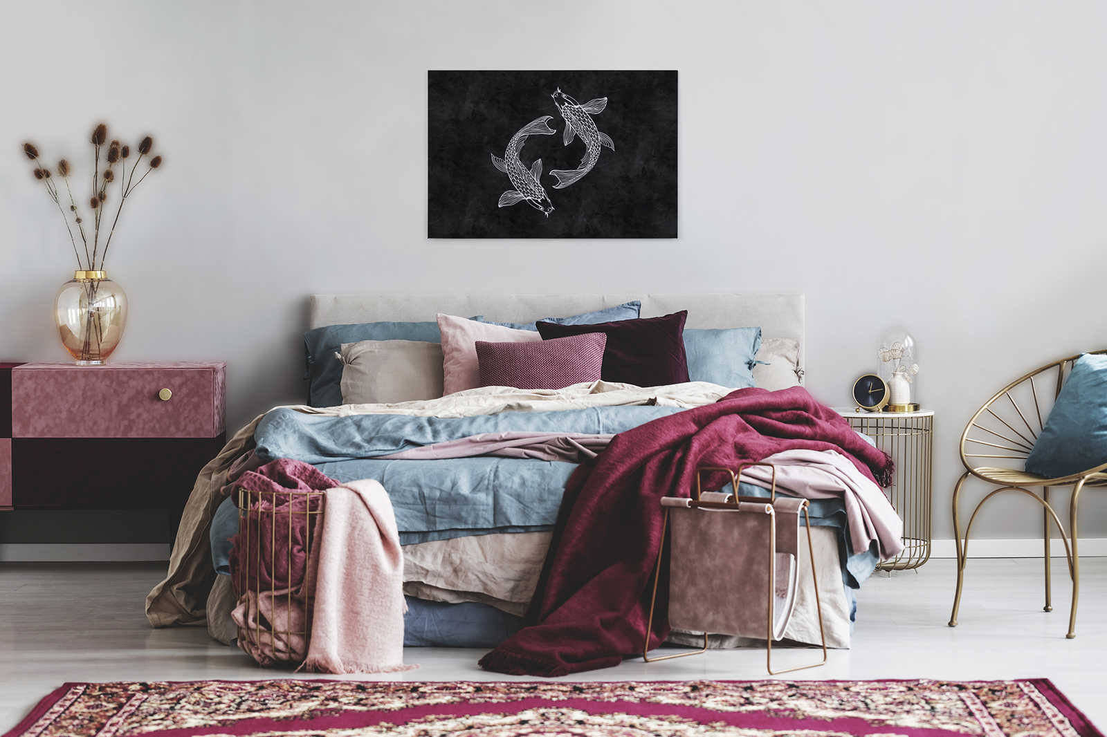             Koi Leinwandbild Schwarz-Weiß im Kreidetafel-Look – 0,90 m x 0,60 m
        