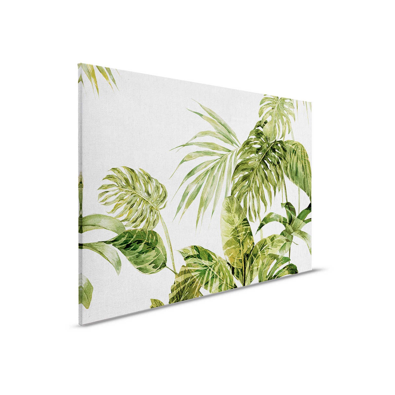 Tropisches Leinwandbild Monstera-Blättern im Aquarell Stil – 0,90 m x 0,60 m
