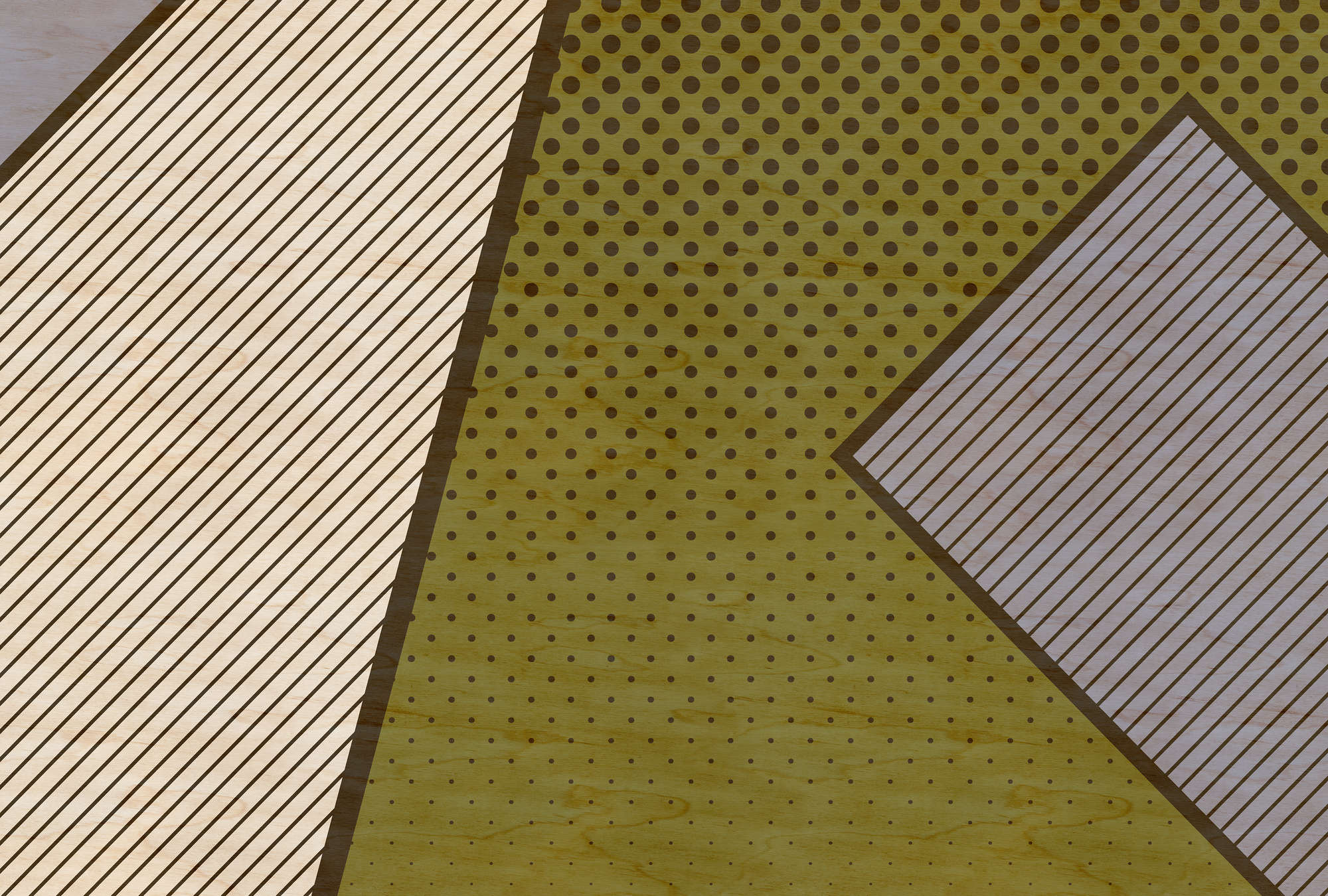             Bird gang 2 - Fototapete, modernes Muster im Pop Art Stil- Sperrholz Struktur – Beige, Gelb | Mattes Glattvlies
        