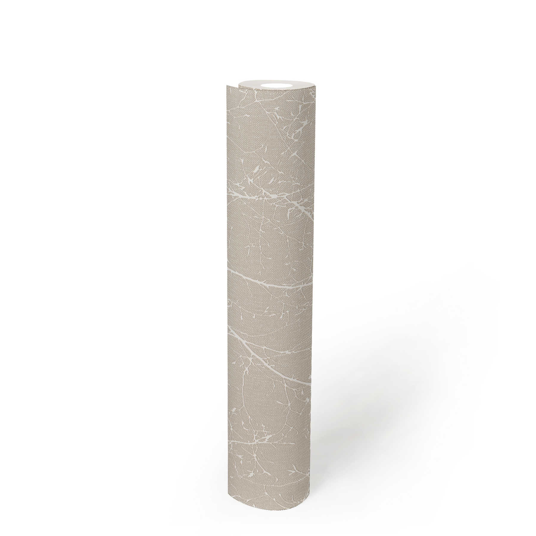             Vliestapete mit Leinenoptik Blüten und Zweigen – Beige, Weiß
        