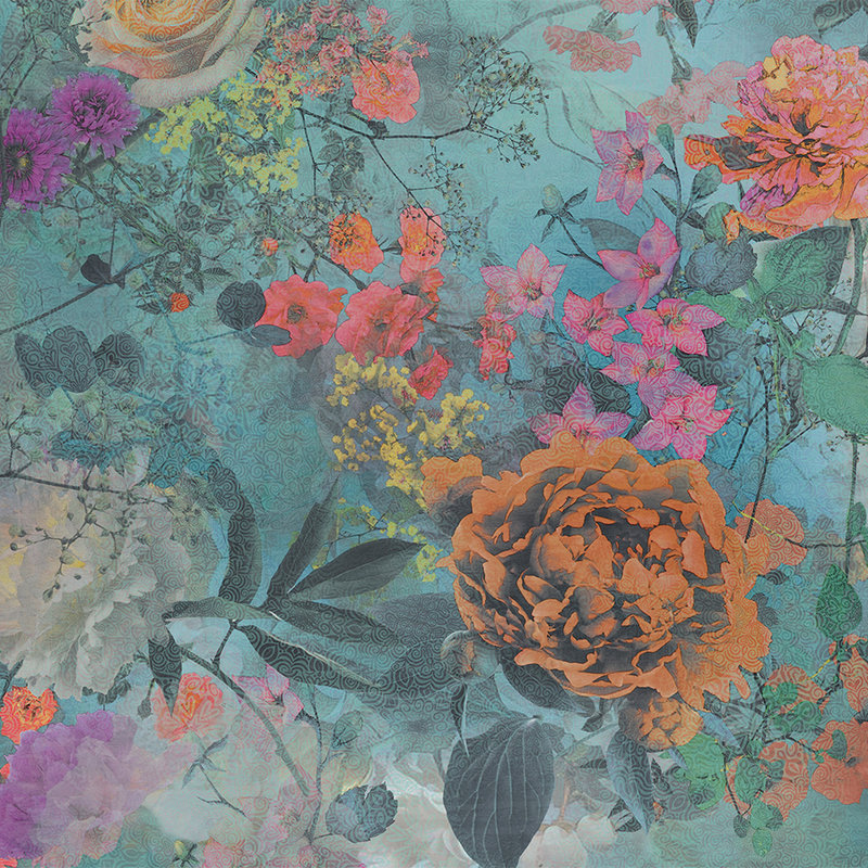         Jugendzimmer Fototapete mit Blumen-Motiv – Blau, Orange, Rosa
    