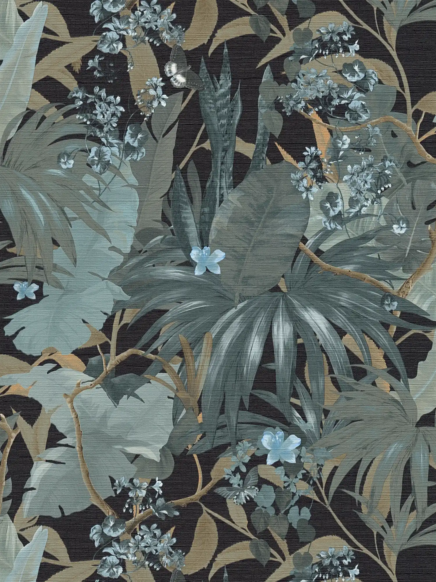 Tapete Dschungel Design mit Blättermuster – Grau, Grün
