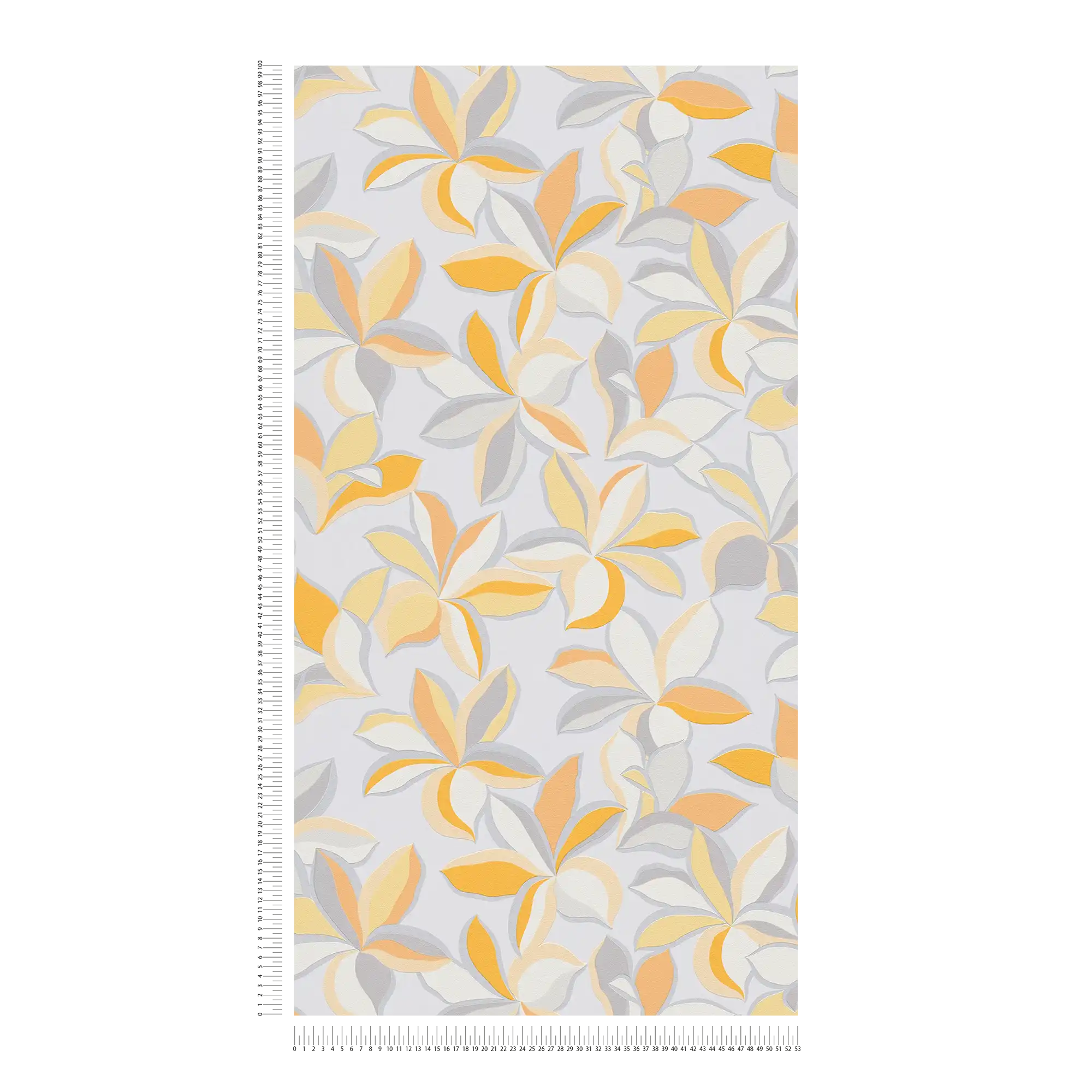             Vliestapete mit Blumenmuster & Metallic-Look – Gelb, Orange, Grau
        