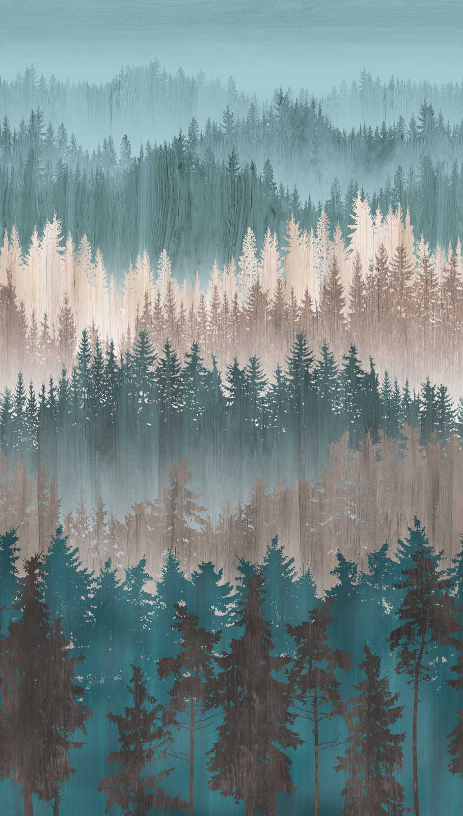             Vliestapete mit abstraktem Waldmuster – Blau, Braun, Beige
        