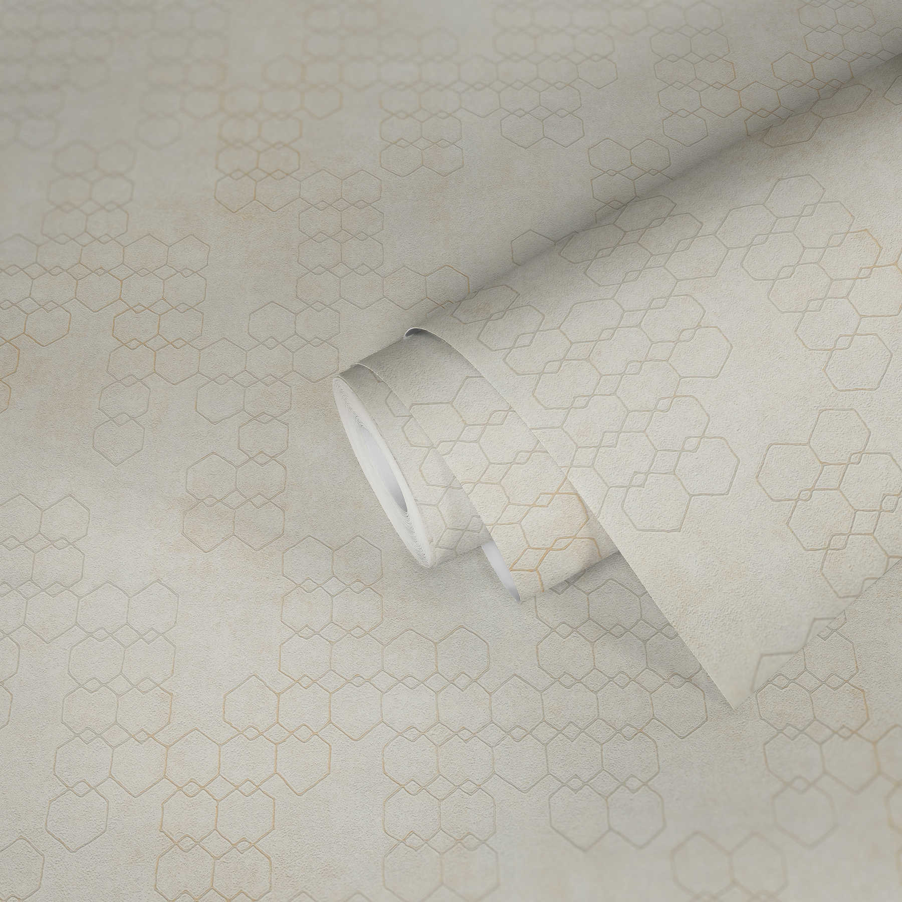            Geometrische Mustertapete im Industrial Style – Creme, Grau, Weiß
        