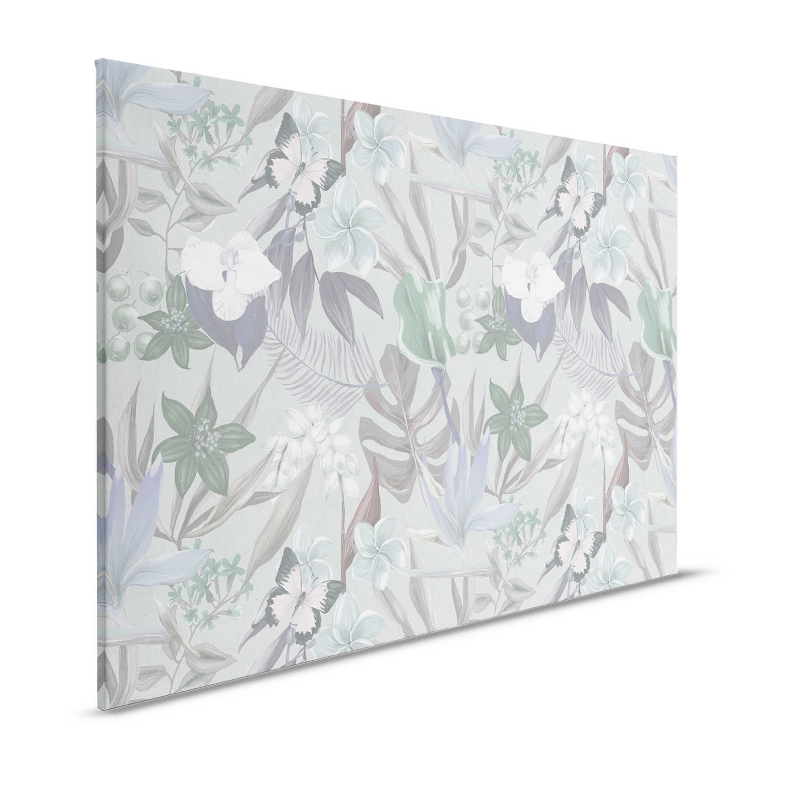 Florales Dschungel Leinwandbild gezeichnet | grün, weiß – 1,20 m x 0,80 m
