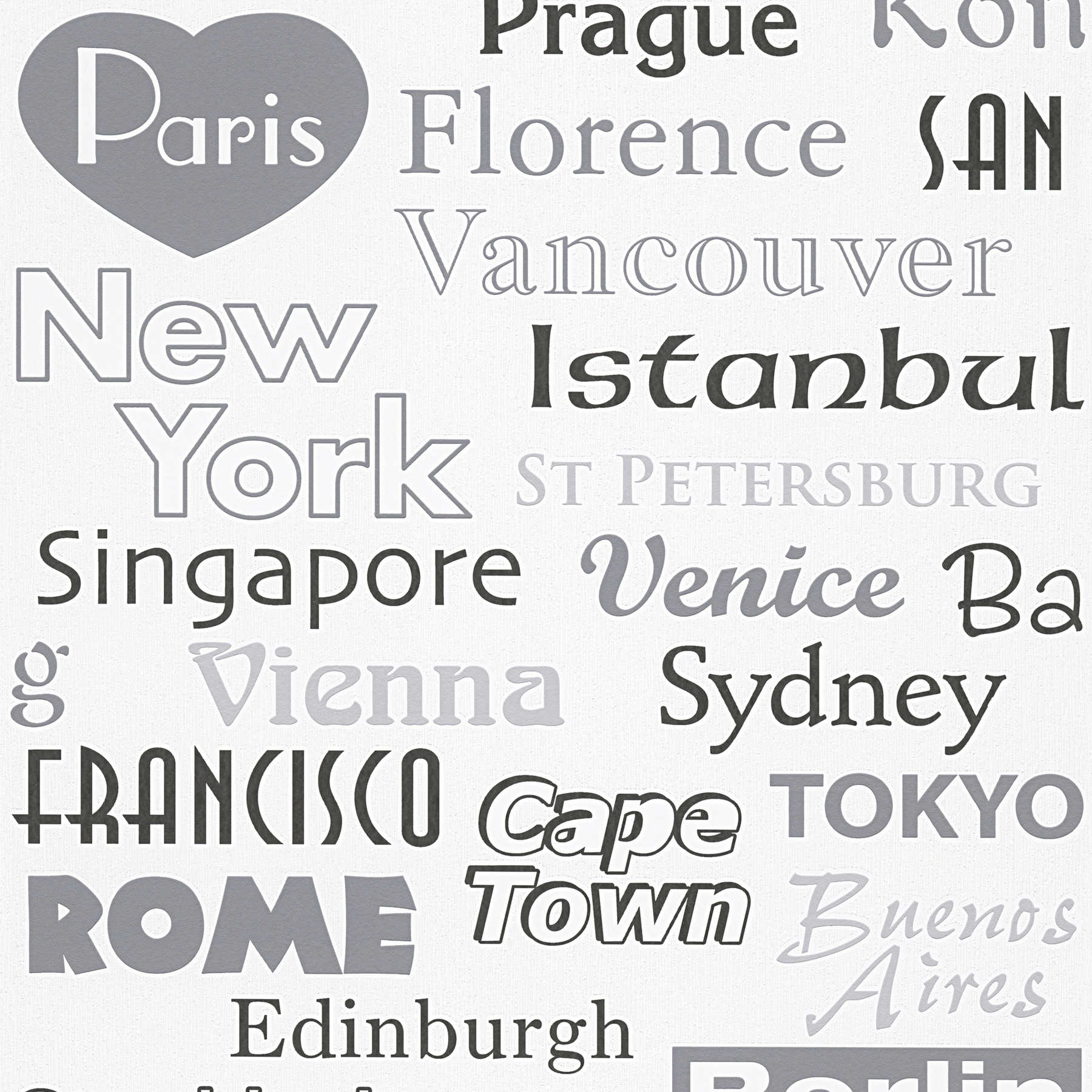 Vliestapete Städte, Typografie & Reiseziele– Grau, Braun, Weiß
