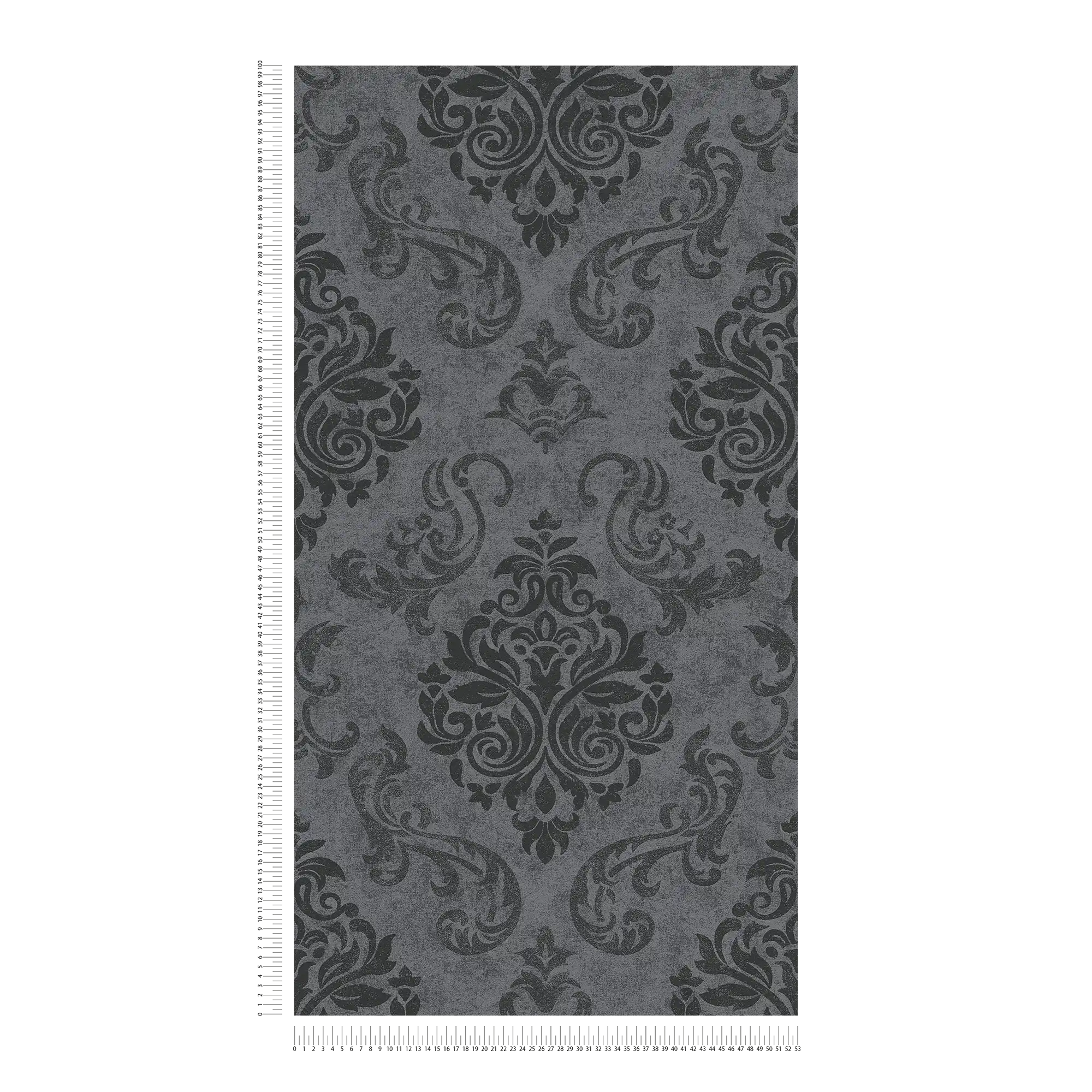             Ornamente Tapete Barock Stil mit Glitzereffekt – Grau, Metallic, Schwarz
        