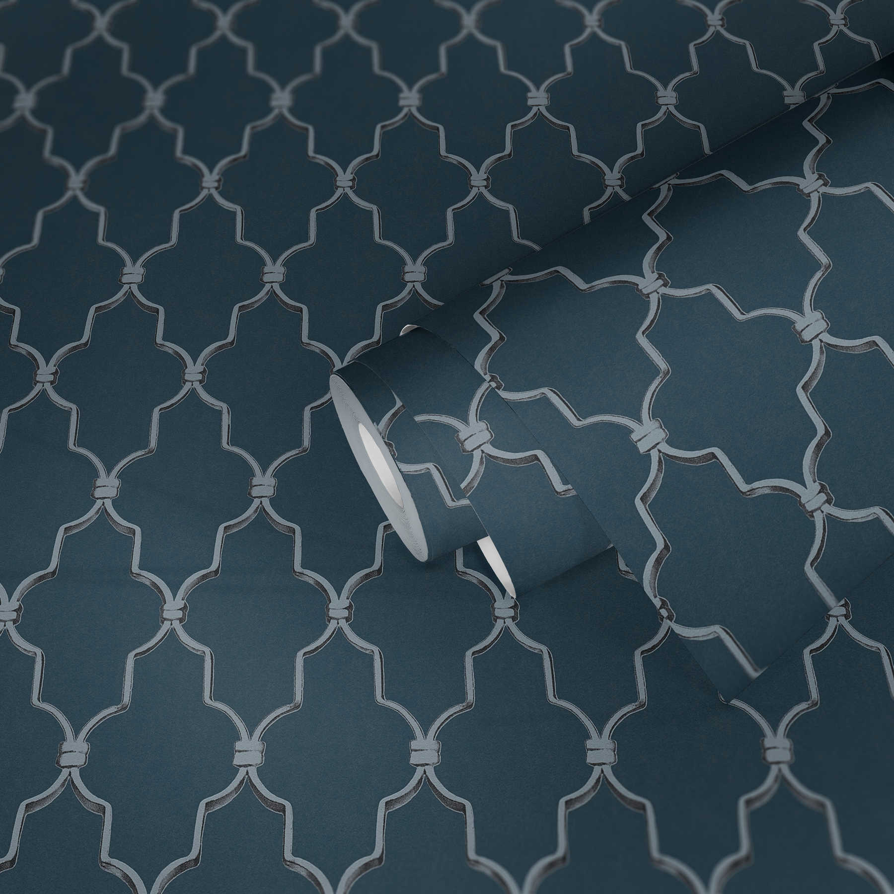             Art Deco Tapete 3D Muster & Metallic-Effekt – Blau, Grau
        