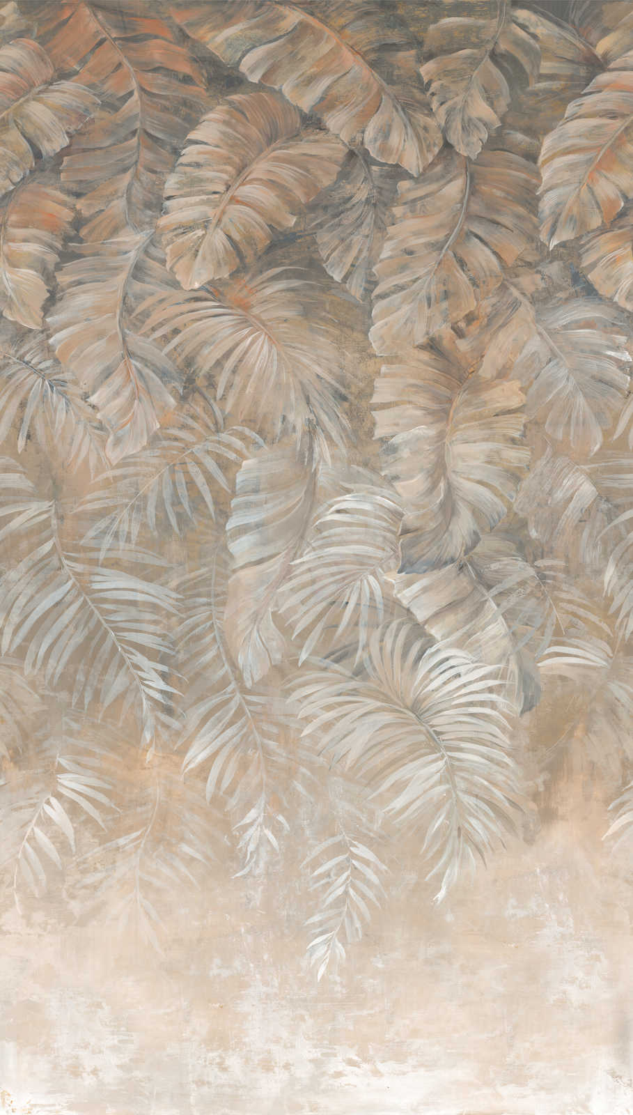             Große Palmenblätter Tapete in dezenten Erdtönen – Braun, Beige, Creme
        