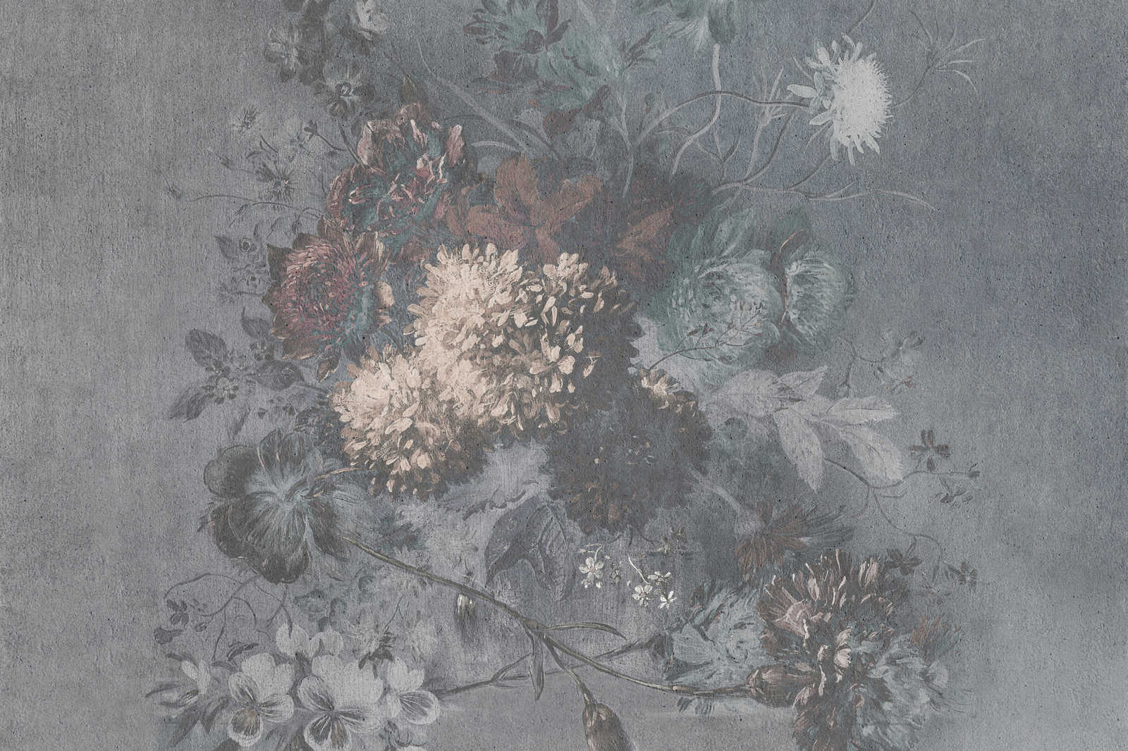             Leinwandbild Blumen-Bouquet im Vintage Stil | weiß, grau – 1,20 m x 0,80 m
        