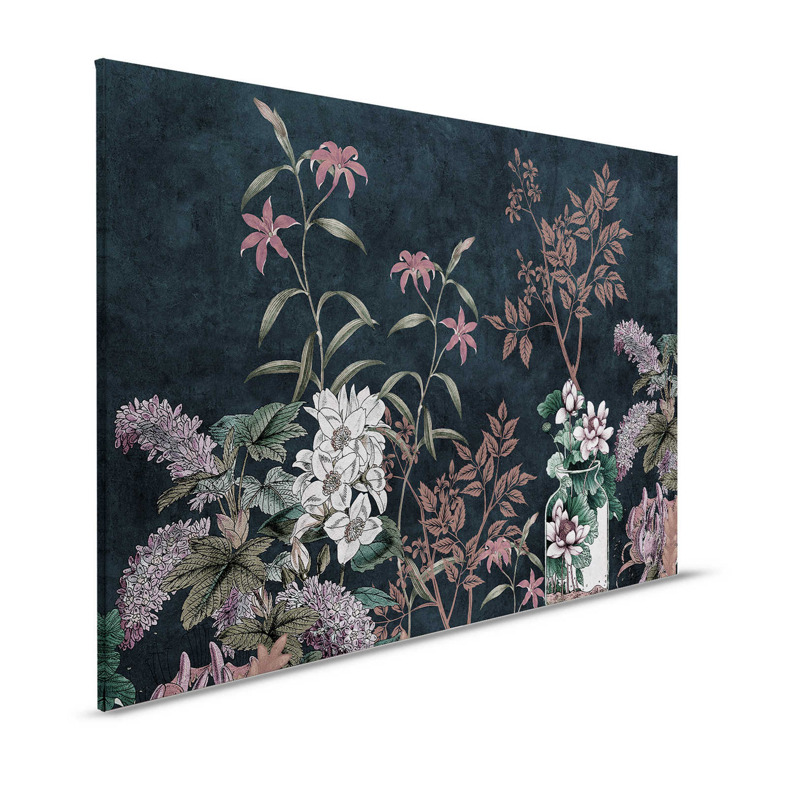 Dark Room 2 - Schwarzes Leinwandbild Botanical Muster Rosa – 1,20 m x 0,80 m

