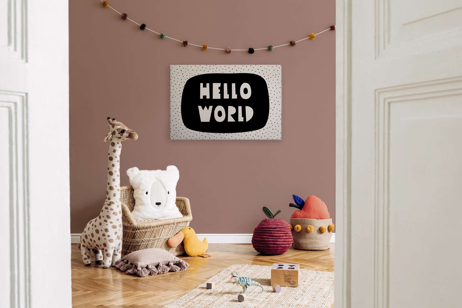             Leinwand fürs Kinderzimmer mit Schriftzug "Hello World" – 90 cm x 60 cm
        