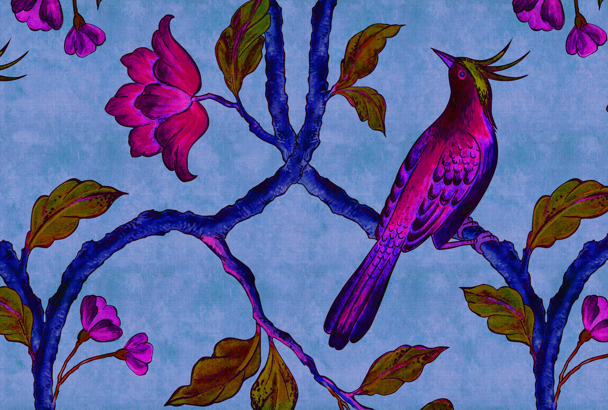             Bird Of Paradis 1 - Digitaldrucktapete in naturleinen Struktur mit Paradiesvogel – Blau, Violett | Struktur Vlies
        