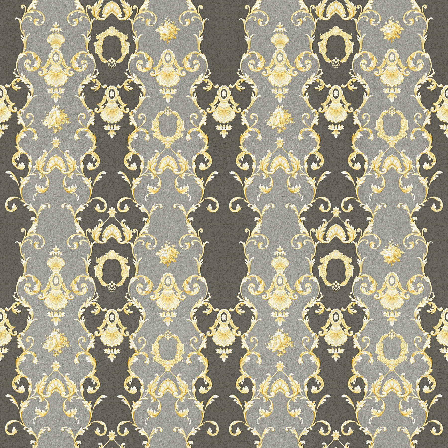 Ornament-Tapete Schwarz & Gold mit Streifen-Design
