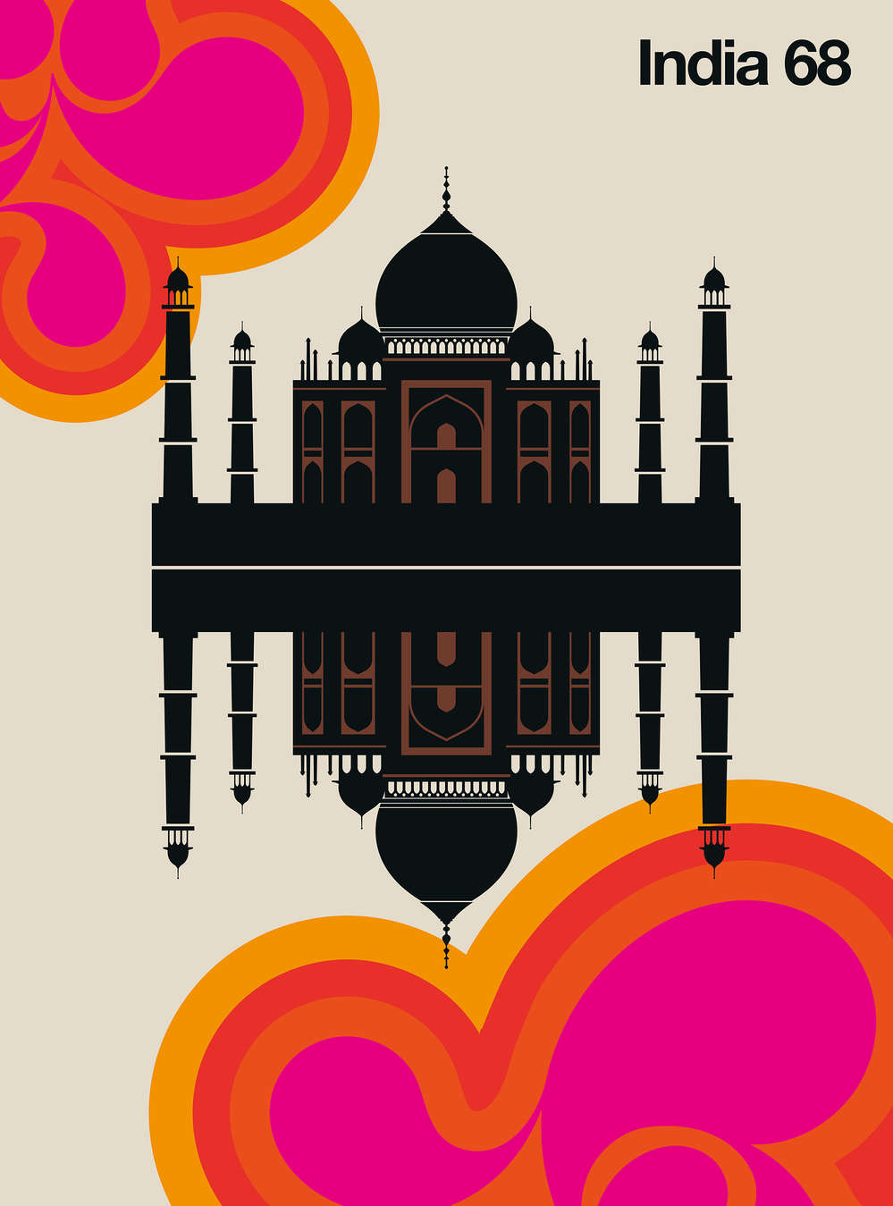             Fototapete Indien 60er Retro Design Taj Mahal
        
