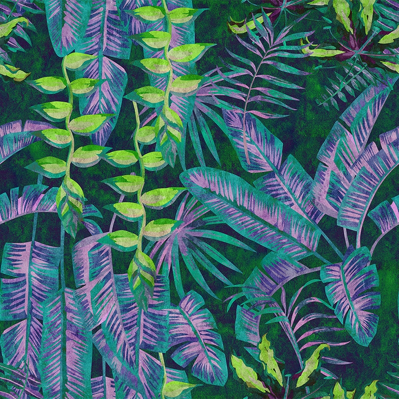 Tropicana 5 - Dschungel Fototapete mit Neon-Farben in Löschpapier Struktur – Blau, Grün | Mattes Glattvlies
