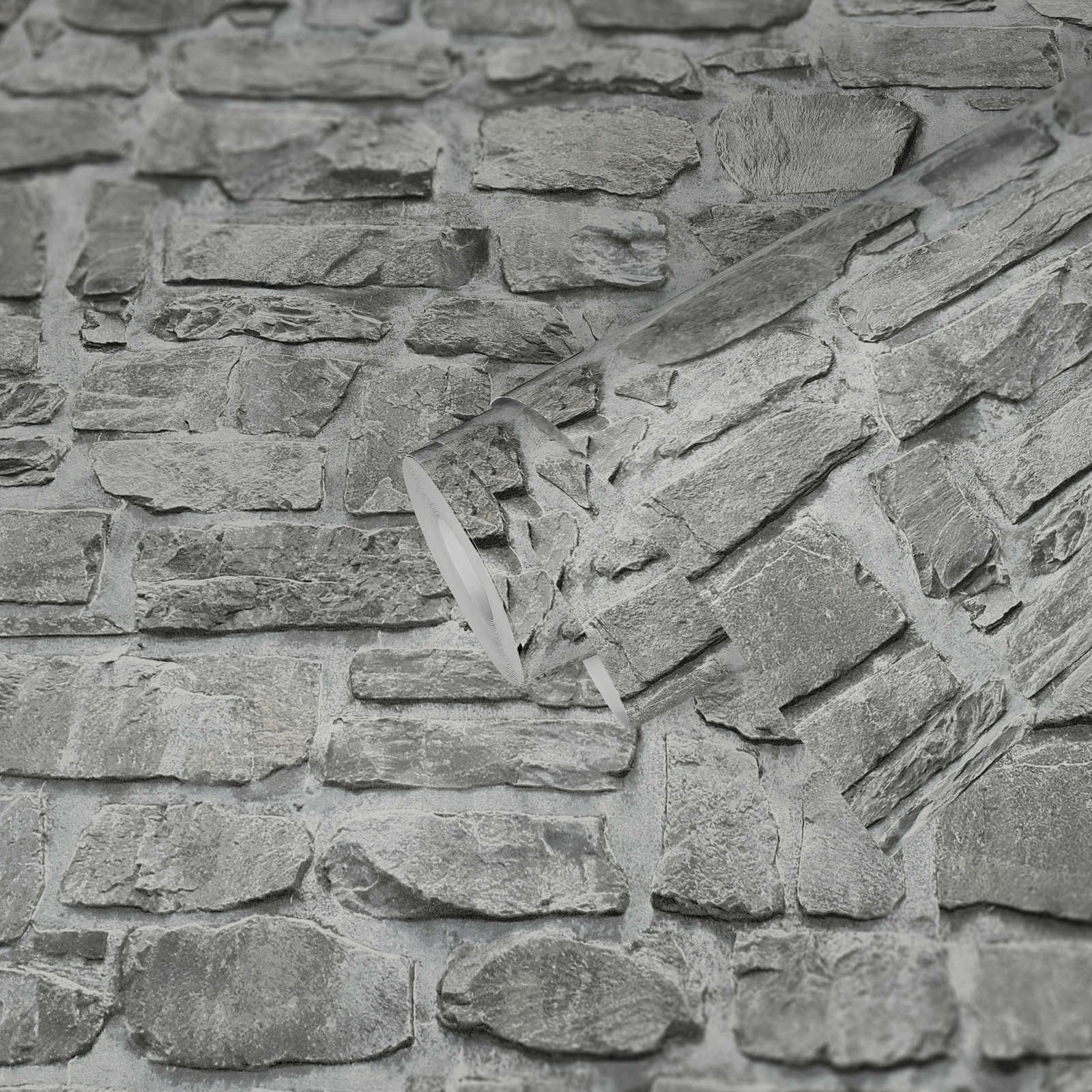             Stein Vliestapete mit Natursteinmuster – Grau, Beige
        