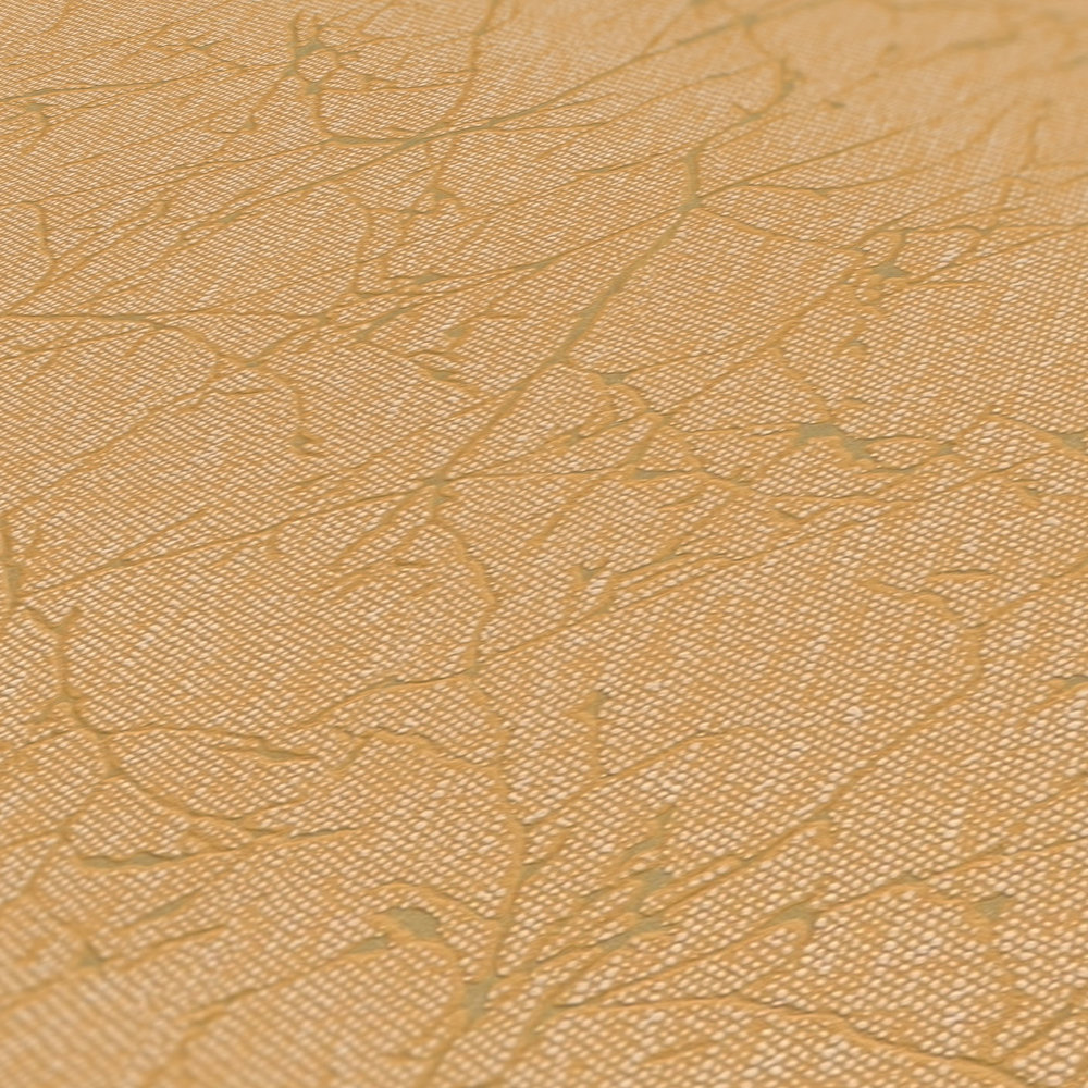             Vliestapete mit Ast-Muster und leichter Struktur – Gold, Gelb
        