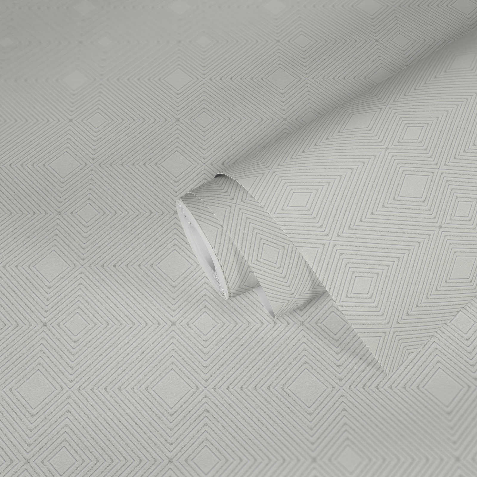             Tapete mit geometrischem Muster & Metallic Effekt – Weiß
        