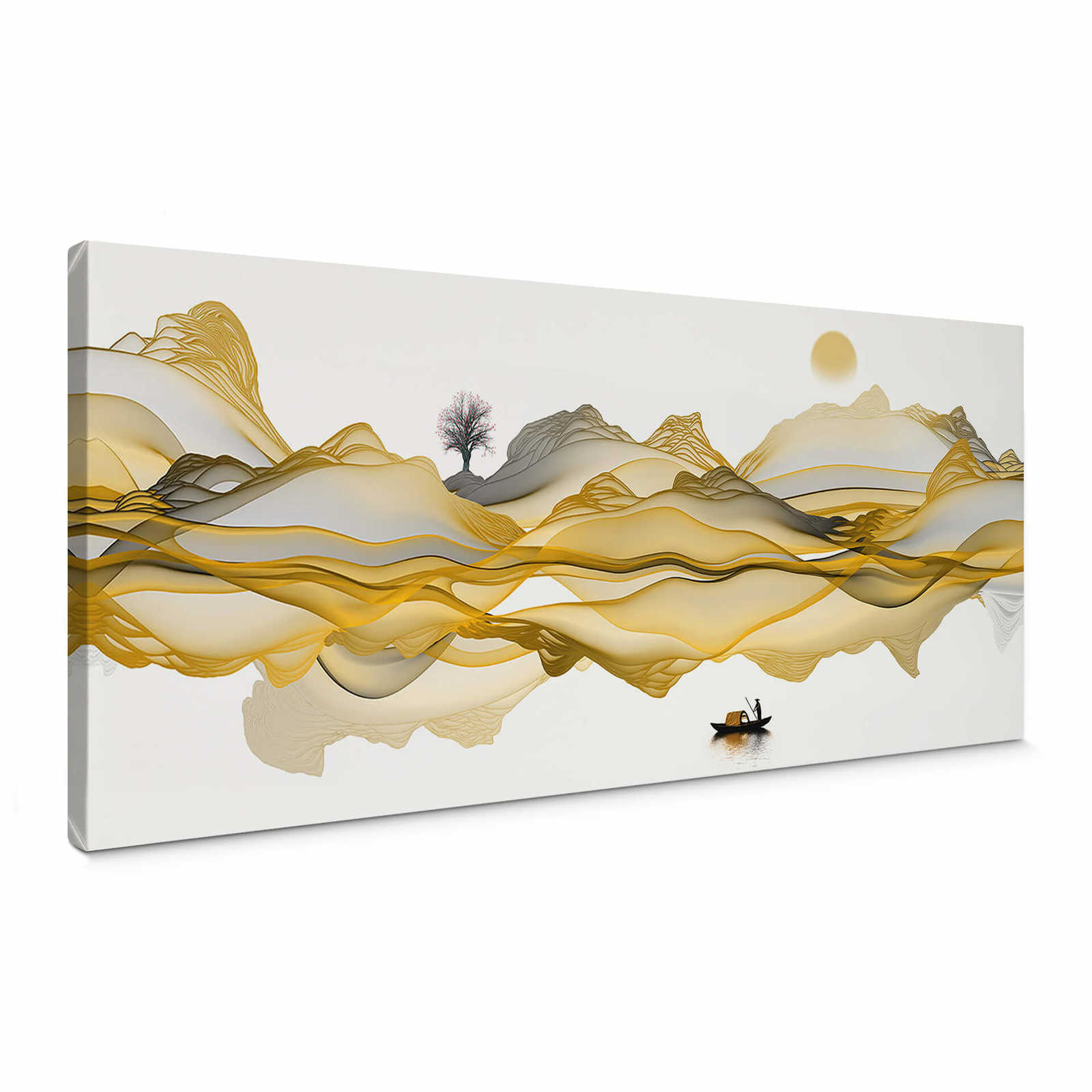             Panorama Leinwandbild abstrakte Landschaft in Gold, Grau – 1,00 m x 0,40 m
        