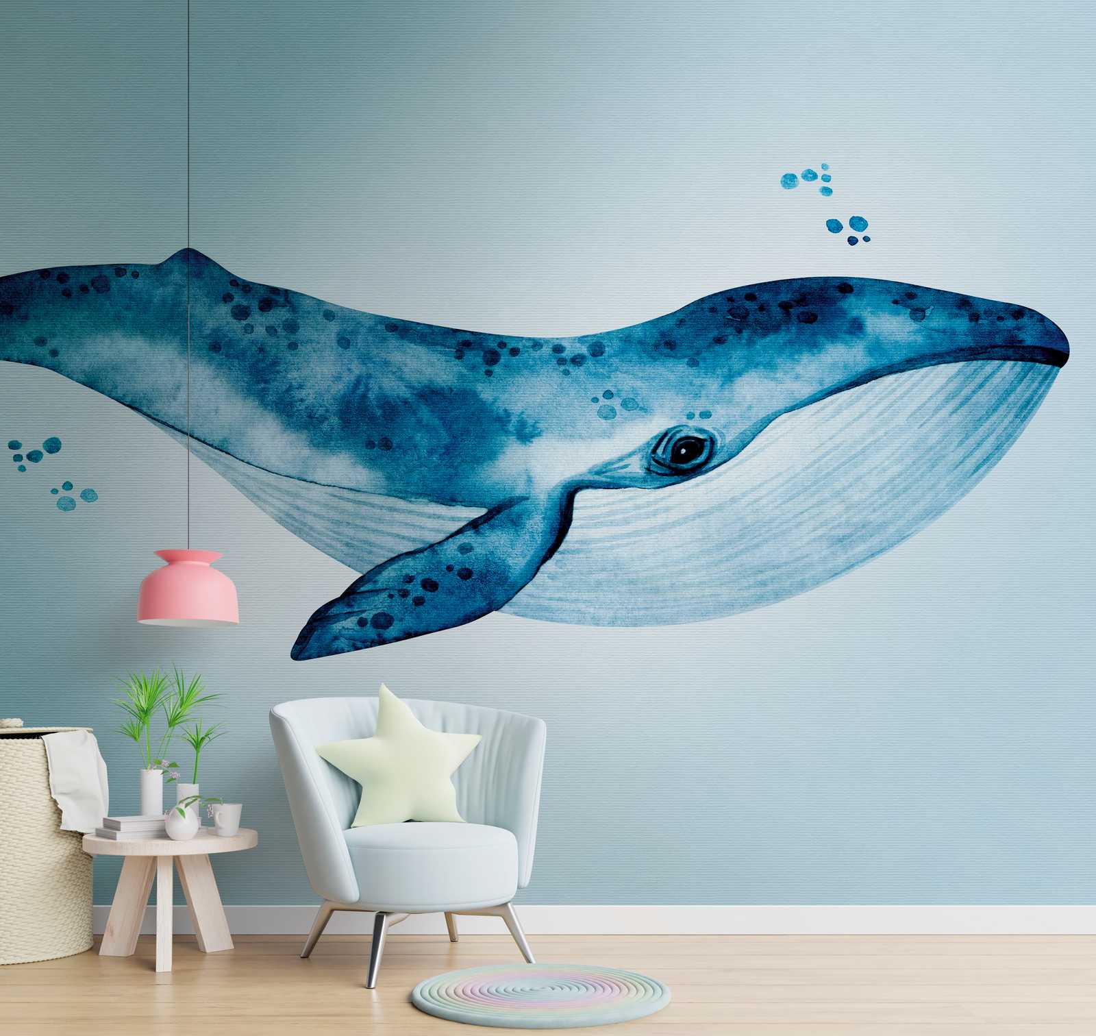             Tapeten Neuheit – Motivtapete Blauwal unter Wasser Aquarell
        