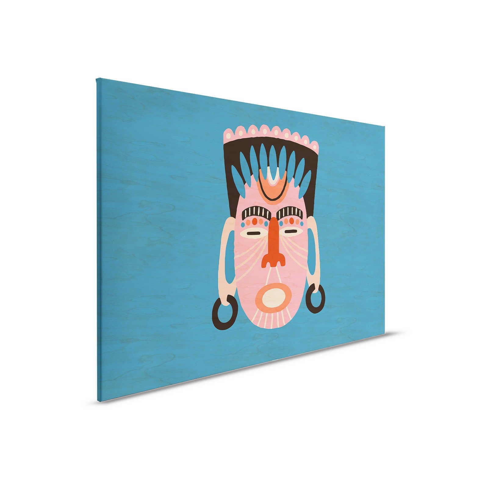         Overseas 3 - Blaues Leinwandbild Ethno Design mit Maske – 0,90 m x 0,60 m
    
