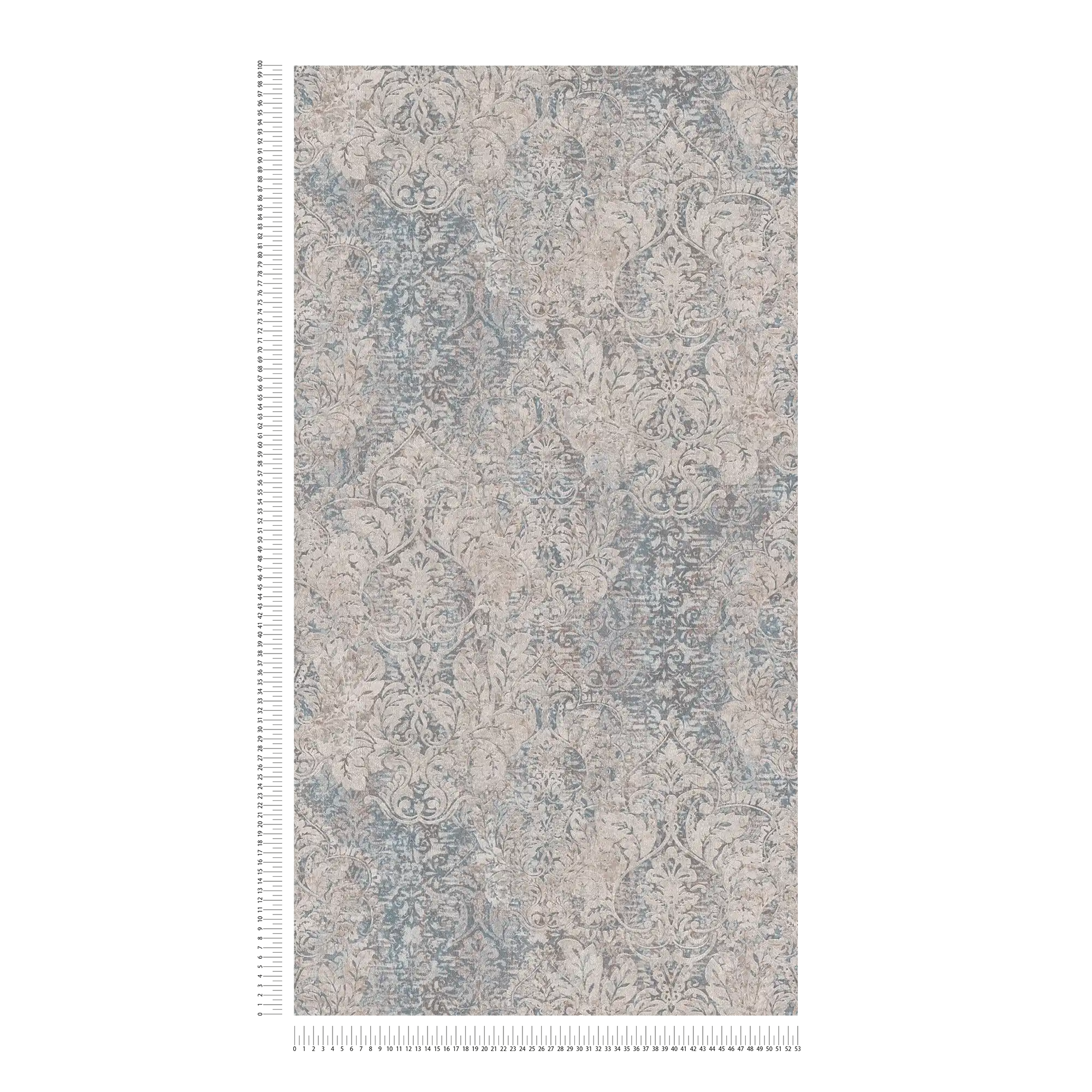             Ornament Tapete Used im floralen Vintage Stil – Beige, Blau
        