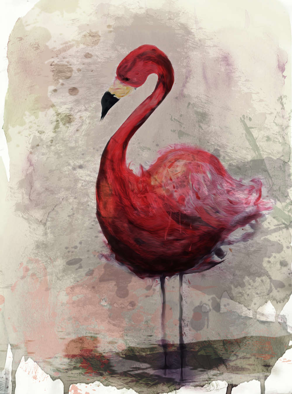             Aquarell Fototapete mit Flamingo Motiv im Zeichenstil
        